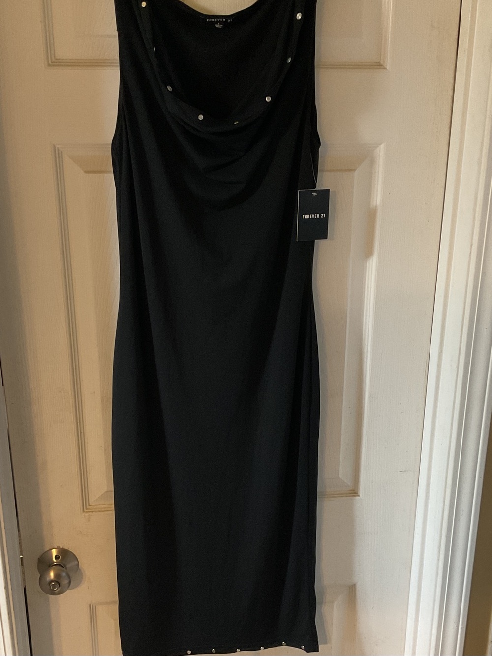 Forever 21 Black Sleeveless Cowl Neck Midi Dress with Stud Detail NWT